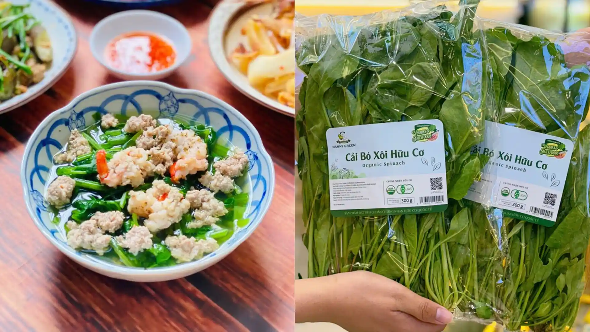Canh cải bó xôi tôm thịt